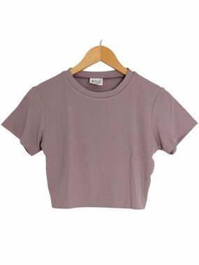 Mood Women’s XL Lilac Purple Ribbed Fitted Crop Top Short Sleeve Baby Tee